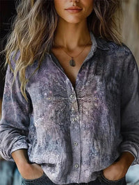 Elisabeth | Damen Boho Langarm Bluse geknöpft florales Muster - Lila