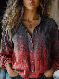 Elisabeth | Damen Boho Langarm Bluse geknöpft florales Muster - Rot-Dunkelgrau