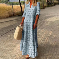 Greta | Damen Boho Maxi Cocktailkleid V-Ausschnitt Florales Sommerkleid - Blau