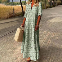 Greta | Damen Boho Maxi Cocktailkleid V-Ausschnitt Florales Sommerkleid - Grün