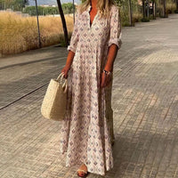 Greta | Damen Boho Maxi Cocktailkleid V-Ausschnitt Florales Sommerkleid - Rosa