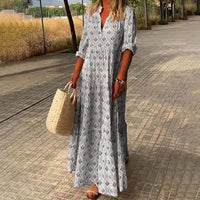Greta | Damen Boho Maxi Cocktailkleid V-Ausschnitt Florales Sommerkleid - Grau