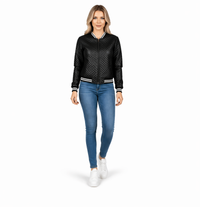 Damen Bomberjacke mit Reißverschluss und Rippbündchen - Schwarz