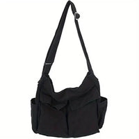 Marie | Damen Canvas Tote Bag Vintage Umhängetasche mit Außentaschen - Schwarz