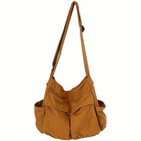 Marie | Damen Canvas Tote Bag Vintage Umhängetasche mit Außentaschen - Khaki