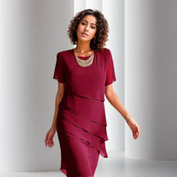 Emilia | Damen Cocktailkleid geschichtetes Chiffon Kurzarm Abendkleid - Rot