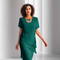 Emilia | Damen Cocktailkleid geschichtetes Chiffon Kurzarm Abendkleid - Grün