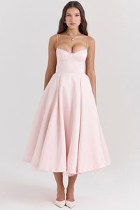 Annika | Damen Cocktailkleid Midi Schwingrock Bügelcup Trägerkleid - Rosa