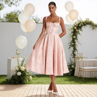 Johanna | Damen Cocktailkleid mit Rüschenoberteil ausgestelltem Jacquard-Rock - Rosa