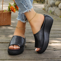 Charlotte | Damen Comfortable Sandals Keilabsatz Peeptoe Leichte Slip-on Pantoletten - Schwarz