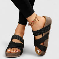 Hannah | Damen Comfortable Sandals Orthopädische Plateau-Kreuzriemen Sommersandalen - Schwarz