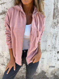 Mia | Damen Cord Kapuzenjacke mit Reißverschluss Oversized Freizeitjacke - Rosa