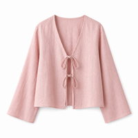 Damen Crop-Top mit langen Ärmeln und Bindevorderseite - Rosa