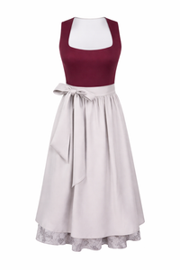 Damen Dirndl Kleid mit breitem Trägeransatz, Taillenband und Spitzenrock - Dunkelrot