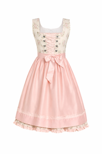 Damen Dirndl Kleid mit Herzösen, Frontschnürung und Bindegürtel - Rosa