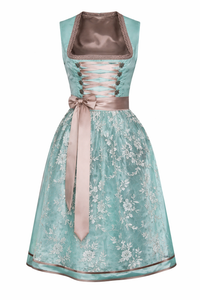 Damen Dirndl Kleid mit Spitzenüberrock, Schnürleiste und Zierösen - Hellblau