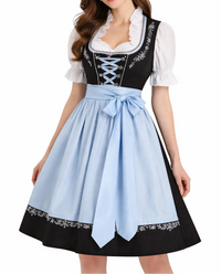 Damen Dirndl Set mit Bluse, Schnürung und Schürze - Schwarz