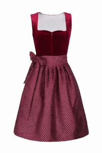 Damen Dirndl Set mit Samtoberteil und Schürze - Dunkelrot