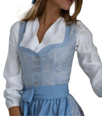 Damen Dirndl Set mit Schürze und Blumenmuster - Weiß