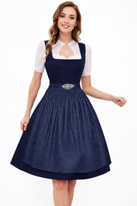 Damen Dirndl Set mit Stehkragenbluse, Taillenapplikation und Rockteil - Blau
