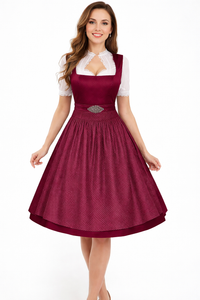 Damen Dirndl Set mit Stehkragenbluse, Taillenapplikation und Rockteil - Rot