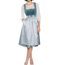 Damen Dirndl Set mit Stehkragenbluse, Taillenapplikation und Rockteil - Hellblau