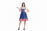 Damen Dirndlkleid Set mit Schürze und Bluse - Karo blau