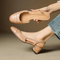 Leonie | Damen Echtleder Slingback-Pumps mit Mandelspitze - Aprikose