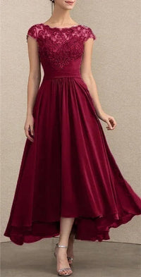 Elisabeth | Damen Elegant Spitzen Chiffon Abendkleid Formal Maxi Kleid - Burgunderrot