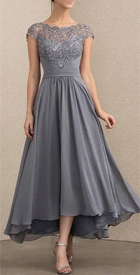 Elisabeth | Damen Elegant Spitzen Chiffon Abendkleid Formal Maxi Kleid - Grau