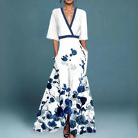 Emilia | Damen Elegante Blumen Maxi Abendkleider mit tiefem V-Ausschnitt - Weiß