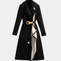 Mia | Damen Eleganter Gürtel-Trench Coat Klassischer Midi-Schnitt - Schwarz
