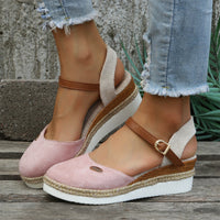 Damen-Espadrilles mit Keilabsatz und Knöchelriemen - Rosa