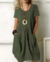 Damen Festliches Sommerkleid mit Taschen | Midi Kleid - Grün
