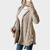 Annika | Damen Flauschiger Kapuzen-Cardigan Oversized Geknöpft - Khaki