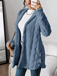 Annika | Damen Flauschiger Kapuzen-Cardigan Oversized Geknöpft - Marineblau