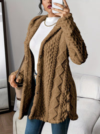 Annika | Damen Flauschiger Kapuzen-Cardigan Oversized Geknöpft - Braun