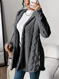 Annika | Damen Flauschiger Kapuzen-Cardigan Oversized Geknöpft - Grau