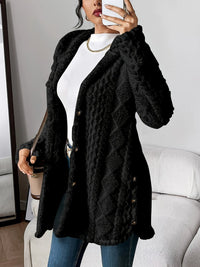 Annika | Damen Flauschiger Kapuzen-Cardigan Oversized Geknöpft - Schwarz