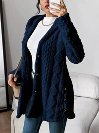 Annika | Damen Flauschiger Kapuzen-Cardigan Oversized Geknöpft - Denim-Blau