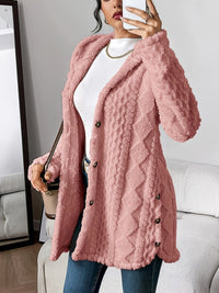 Annika | Damen Flauschiger Kapuzen-Cardigan Oversized Geknöpft - Rosa