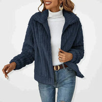 Frieda | Damen Flauschiger Oversized Reißverschluss Cardigan - Marineblau