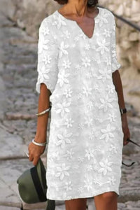Clara | Damen Florales V-Ausschnitt Midi-Sommerkleid - Weiß