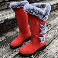 Hannah | Damen Gefütterte Kniehohe Stiefel mit Plüschbesatz Schnallen - Rot