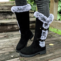 Hannah | Damen Gefütterte Kniehohe Stiefel mit Plüschbesatz - Schwarz