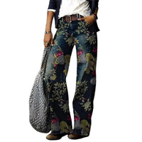 Damen Gerade Geschnittene Hose mit Muster und Gürtelschlaufen - Blumenmuster