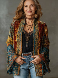 Clara | Damen Gesteppte Jacke Boho Kimono Leichter Vintage-Schnitt - Burgunderrot