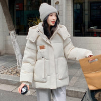 Damen Gesteppte Pufferjacke mit Kapuze Frontreißverschluss Brusttasche und Seitentaschen - Beige