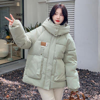 Damen Gesteppte Pufferjacke mit Kapuze Frontreißverschluss Brusttasche und Seitentaschen - Mintgrün
