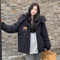 Damen Gesteppte Pufferjacke mit Kapuze Frontreißverschluss Brusttasche und Seitentaschen - Schwarz